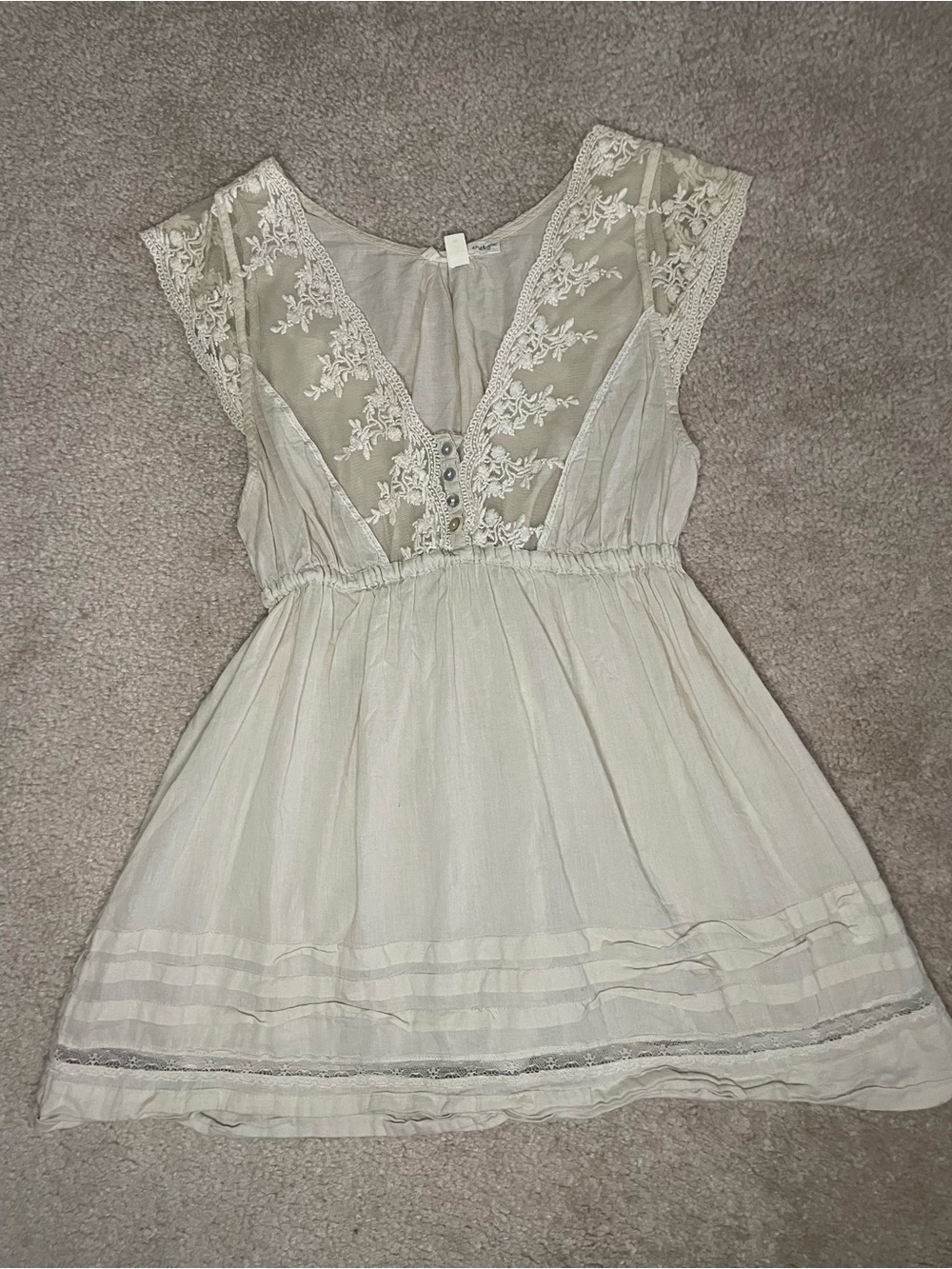 Energie Ivory Lace Boho Fairycore Babydoll Top Womens Medium 100% Cotton Sheer M